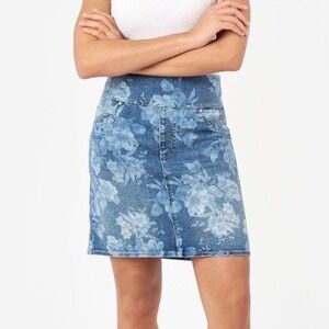 NWT: Seven7 Tummy Toner Skort Pull On Skirt Floral Denim Size 10 (F716)